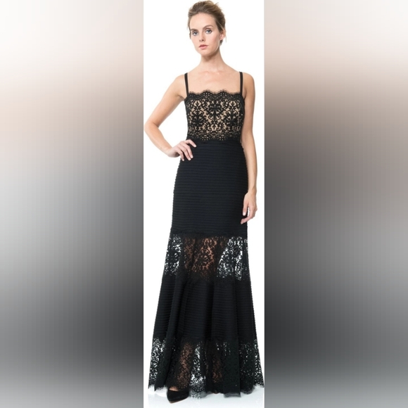 Tadashi Shoji Black Lace Mermaid Evening Gown Dress, Large - Picture 3 of 14